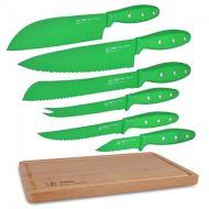 Ginsu Nuri Series 05804 Stainless Steel 6-Piece Nonstick Cutlery Dishwasher Safe Blades wCutting Board - Green