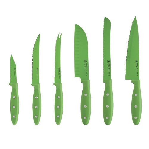  Ginsu Nuri Series 05804 Stainless Steel 6-Piece Nonstick Cutlery Dishwasher Safe Blades wCutting Board - Green