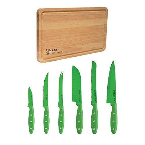  Ginsu Nuri Series 05804 Stainless Steel 6-Piece Nonstick Cutlery Dishwasher Safe Blades wCutting Board - Green