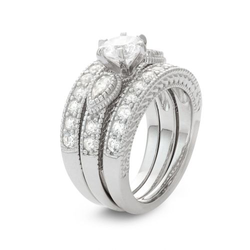  Gioelli Sterling Silver Round-cut Created White Sapphire 3-piece Bridal Ring Set by Gioelli Designs