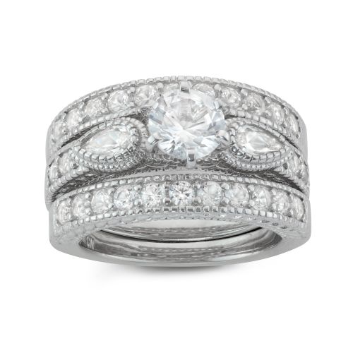  Gioelli Sterling Silver Round-cut Created White Sapphire 3-piece Bridal Ring Set by Gioelli Designs