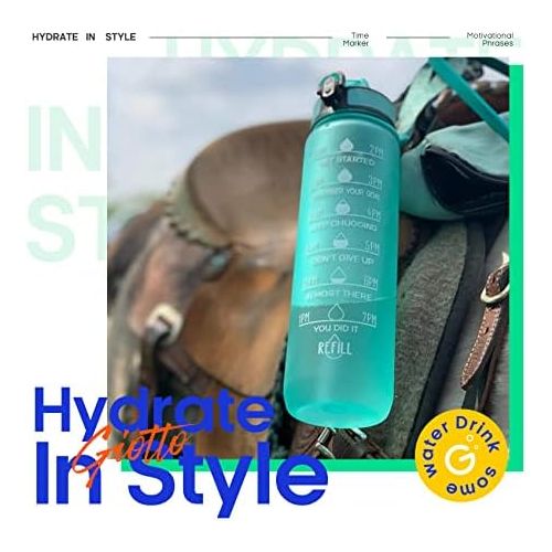  [아마존베스트]Giotto 32oz Leakproof BPA Free Drinking Water Bottle with Time Marker & Straw to Ensure You Drink Enough Water Throughout The Day for Fitness and Outdoor Enthusiasts