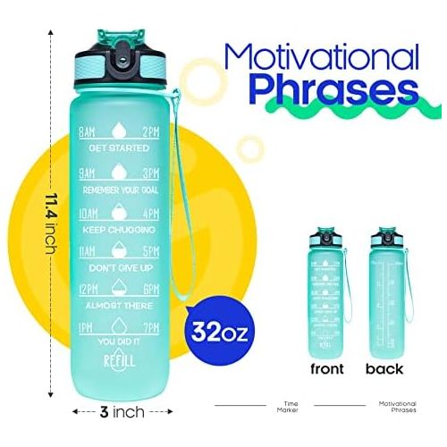  [아마존베스트]Giotto 32oz Leakproof BPA Free Drinking Water Bottle with Time Marker & Straw to Ensure You Drink Enough Water Throughout The Day for Fitness and Outdoor Enthusiasts