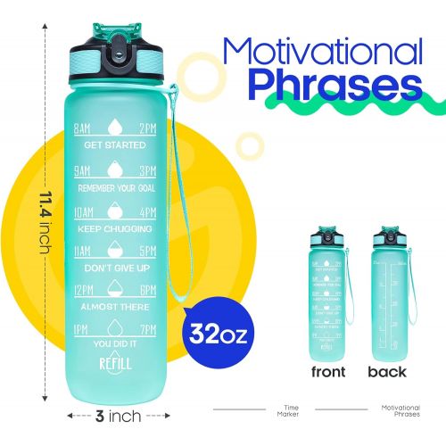 [아마존베스트]Giotto 32oz Leakproof BPA Free Drinking Water Bottle with Time Marker & Straw to Ensure You Drink Enough Water Throughout The Day for Fitness and Outdoor Enthusiasts