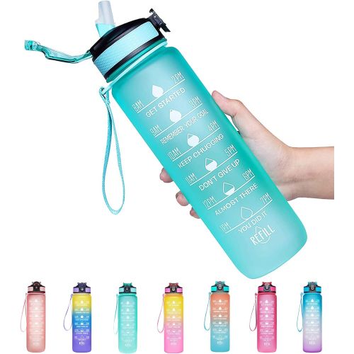  [아마존베스트]Giotto 32oz Leakproof BPA Free Drinking Water Bottle with Time Marker & Straw to Ensure You Drink Enough Water Throughout The Day for Fitness and Outdoor Enthusiasts