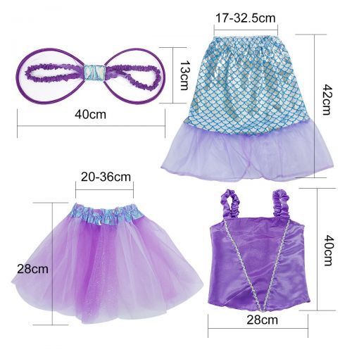  Girls Dress up Set Toiijoy 17Pcs Little Mermaid, Fairy Costume Set with Fairy Wings,Tutu, Star Wand for Kids Ages 3-6 yrs