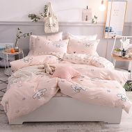 Girls bedding LELVA Rabbit Print Duvet Cover Set with Fitted Sheet Pink Girls Bedding Queen 4 Piece Cotton Reversible Design