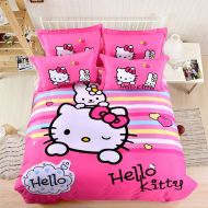 Girls bedding Casa 100% Cotton Brushed Kids Bedding Girls Hello Kitty Duvet Cover Set & Flat Sheet,4 Piece,King