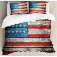 Girls bedding Ambesonne USA Duvet Cover Set, July Independence Day Weathered Antique Wooden Looking National Celebration Image, Decorative 3 Piece Bedding Set with 2 Pillow Shams, King Size, Whi