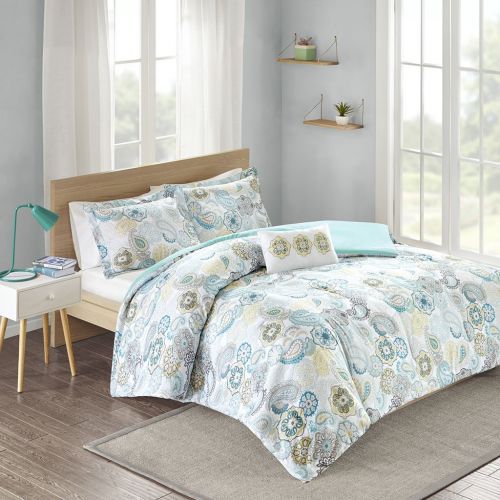  Girls bedding Mi Zone Tamil Comforter Set Full/Queen Size - Blue White , Floral  4 Piece Bed Sets  Ultra Soft Microfiber Teen Bedding For Girls Bedroom