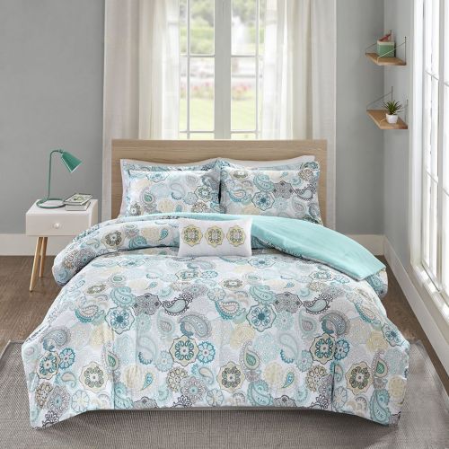  Girls bedding Mi Zone Tamil Comforter Set Full/Queen Size - Blue White , Floral  4 Piece Bed Sets  Ultra Soft Microfiber Teen Bedding For Girls Bedroom