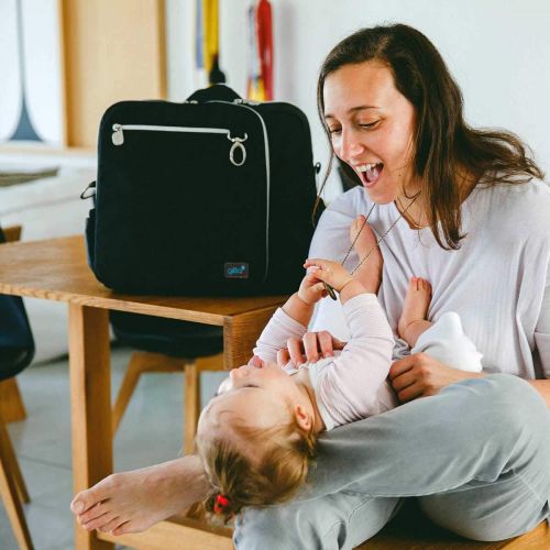  Gittabags Gitta Fit Multi Function Baby Mom Nappy Changing Diaper Bag, Black and Silver