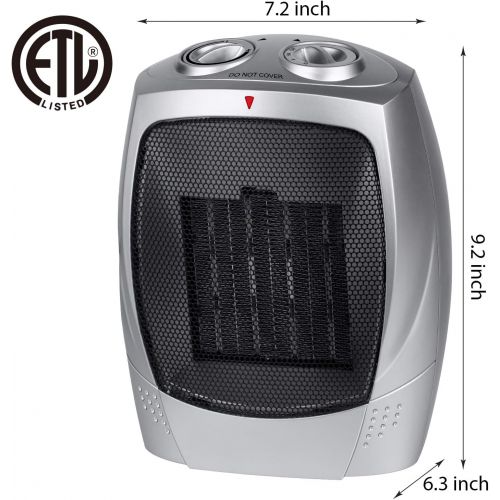  GiveBest Ceramic Space Heater, 750W/1500W Portable Electric Heater with Adjustable Thermostat, Normal Fan and Safety Tip Over Switch for Bedroom Office Desk Indoor Use (Silver)