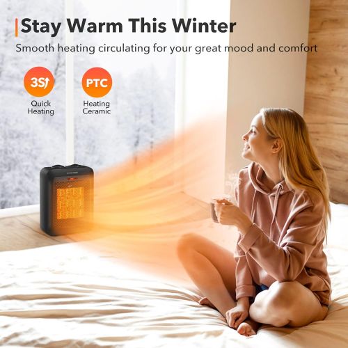  GiveBest Portable Ceramic Space Heater with Overheat and Tip Over Protection, 750W/1500W Electric Room Heater with Adjustable Thermostat for Office Room Desk Indoor Use