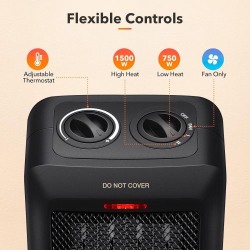  GiveBest Portable Ceramic Space Heater with Overheat and Tip Over Protection, 750W/1500W Electric Room Heater with Adjustable Thermostat for Office Room Desk Indoor Use