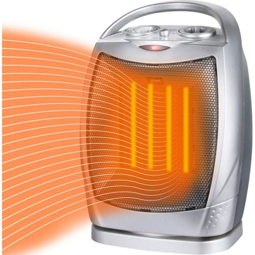  GiveBest Oscillating Portable Ceramic Space Heater, Electric Heater with Thermostat Overheat Protection and Tip Over Protection,750/1500W Personal Heater with Carrying Handle for Home Offic