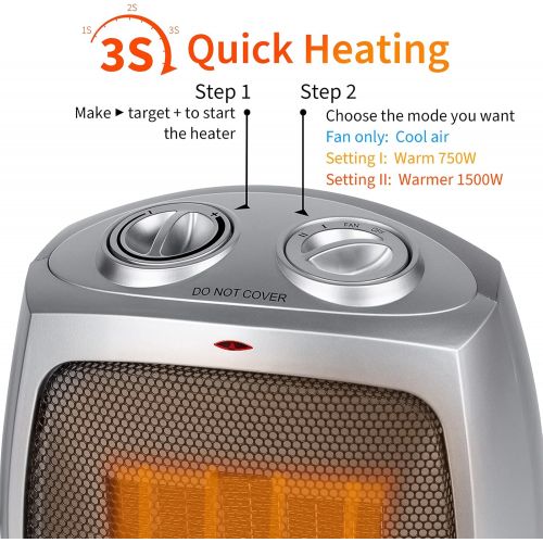  GiveBest Space Heater, 750W/1500W Indoor Electric Portable Heaters with Thermostat, Mini PTC Fast Heating Ceramic Room Small Heater with Fan for Office Home Desktop Use