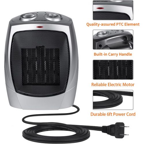  GiveBest Space Heater, 750W/1500W Indoor Electric Portable Heaters with Thermostat, Mini PTC Fast Heating Ceramic Room Small Heater with Fan for Office Home Desktop Use