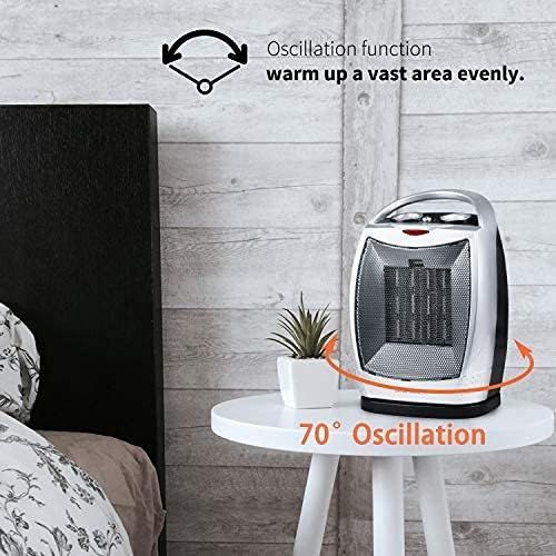  GiveBest Oscillating Portable Ceramic Space Heater, Electric Heater with Thermostat Overheat Protection and Tip Over Protection, 750/1500W Personal Heater with Carrying Handle, Silver and B