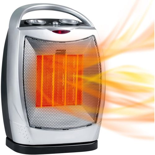  GiveBest Oscillating Portable Ceramic Space Heater, Electric Heater with Thermostat Overheat Protection and Tip Over Protection, 750/1500W Personal Heater with Carrying Handle, Silver and B