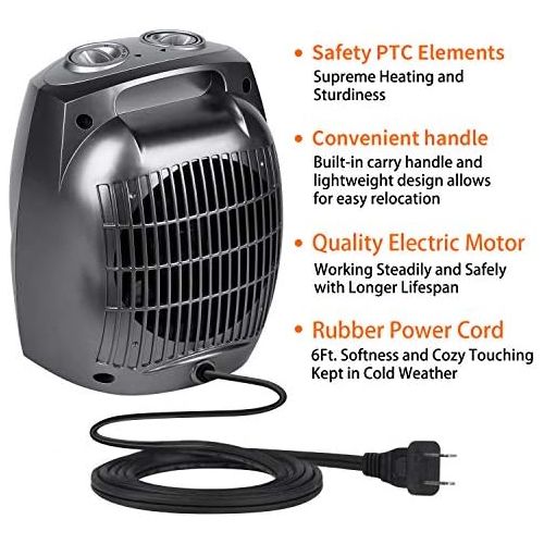  GiveBest Ceramic Space Heater, 750W/1500W Portable Electric Heater with Adjustable Thermostat, Normal Fan and Safety Tip Over Switch for Bedroom Office Desk Indoor Use