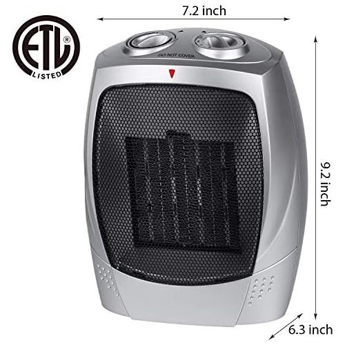  GiveBest Ceramic Space Heater, 750W/1500W Portable Electric Heater with Adjustable Thermostat, Normal Fan and Safety Tip Over Switch for Bedroom Office Desk Indoor Use