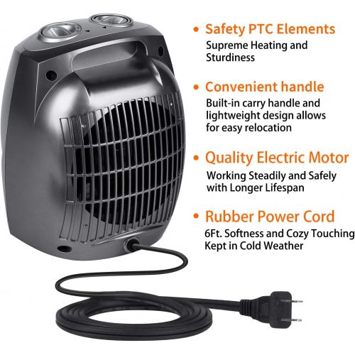  GiveBest Ceramic Space Heater, 750W/1500W Portable Electric Heater with Adjustable Thermostat, Normal Fan and Safety Tip Over Switch for Bedroom Office Desk Indoor Use