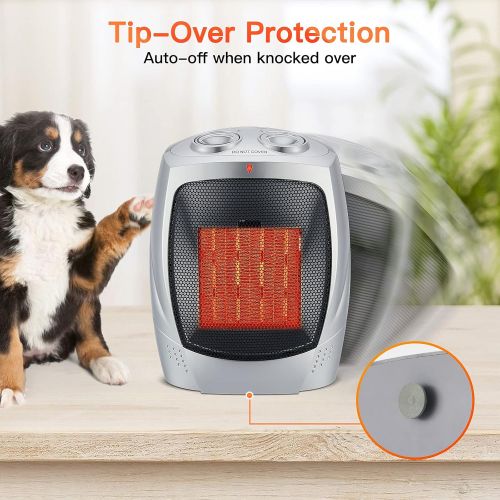  GiveBest Ceramic Space Heater, 750W/1500W Portable Electric Heater with Adjustable Thermostat, Normal Fan and Safety Tip Over Switch for Bedroom Office Desk Indoor Use