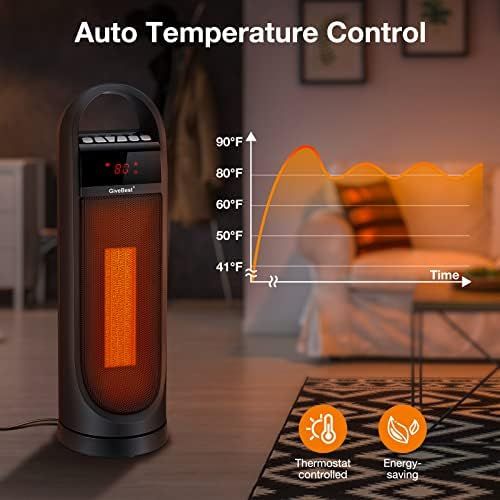  GiveBest 22” Tower Space Heater, 1500W/900W Ceramic Quiet Room Heater with Remote Control, Oscillation, Thermostat, Overheat & Tip-Over Protection, Digital Rotating Heater for Room Home Off