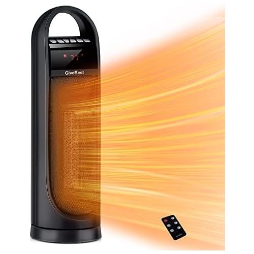  GiveBest 22” Tower Space Heater, 1500W/900W Ceramic Quiet Room Heater with Remote Control, Oscillation, Thermostat, Overheat & Tip-Over Protection, Digital Rotating Heater for Room Home Off