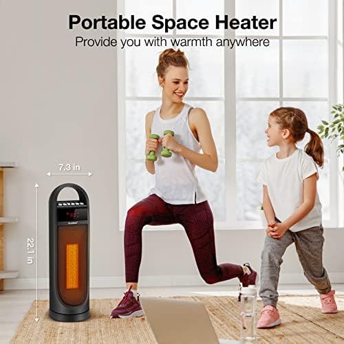  GiveBest 22” Tower Space Heater, 1500W/900W Ceramic Quiet Room Heater with Remote Control, Oscillation, Thermostat, Overheat & Tip-Over Protection, Digital Rotating Heater for Room Home Off