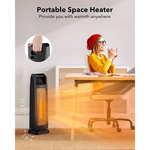  GiveBest Space Heater Indoor Use, 24 1500W Electric Portable Heater, Room Heater with Thermostat, 130° Oscillation, Remote, Timer, Overheat&Tip-Over Protection, Ceramic Heater for