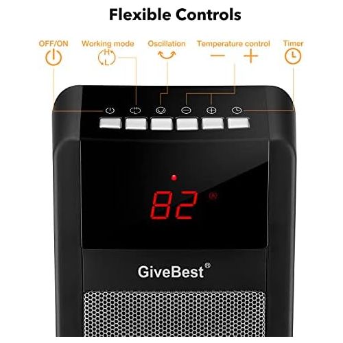  GiveBest Space Heater Indoor Use, 24 1500W Electric Portable Heater, Room Heater with Thermostat, 130° Oscillation, Remote, Timer, Overheat&Tip-Over Protection, Ceramic Heater for