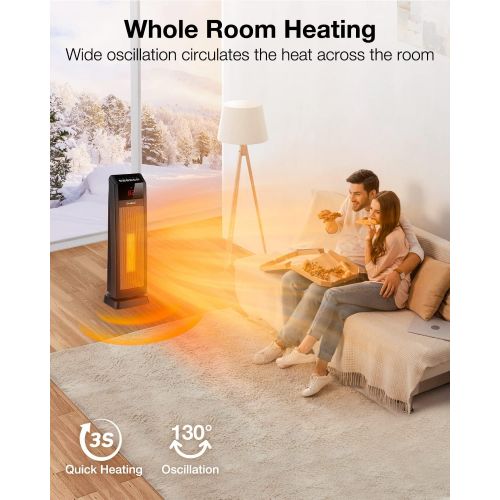  GiveBest Space Heater Indoor Use, 24 1500W Electric Portable Heater, Room Heater with Thermostat, 130° Oscillation, Remote, Timer, Overheat&Tip-Over Protection, Ceramic Heater for