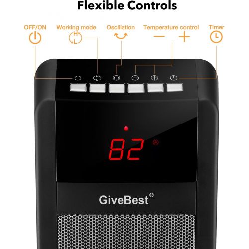  GiveBest Space Heater Indoor Use, 24 1500W Electric Portable Heater, Room Heater with Thermostat, 130° Oscillation, Remote, Timer, Overheat&Tip-Over Protection, Ceramic Heater for