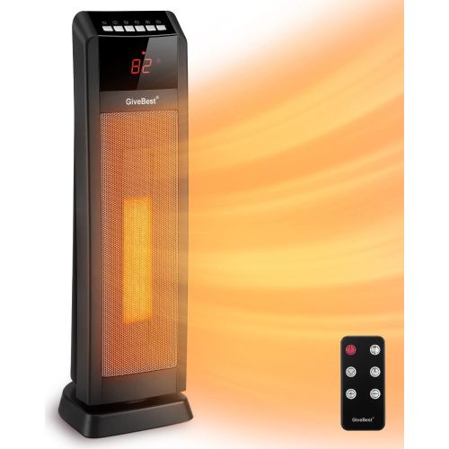  GiveBest Space Heater Indoor Use, 24 1500W Electric Portable Heater, Room Heater with Thermostat, 130° Oscillation, Remote, Timer, Overheat&Tip-Over Protection, Ceramic Heater for