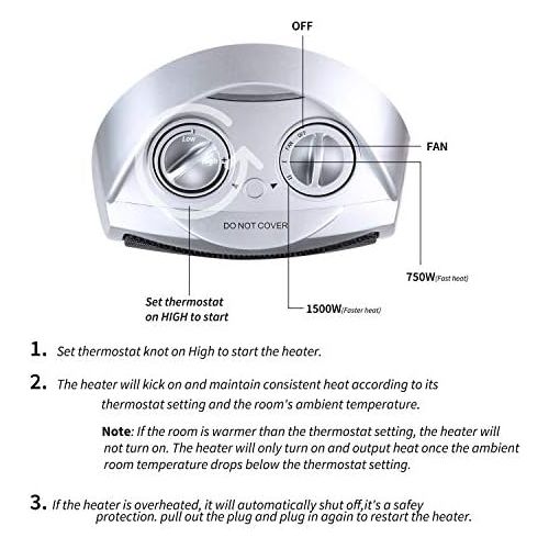  GiveBest Portable Electric Space Heater with Thermostat, 1500W/750W Safe and Quiet Ceramic Heater Fan, Heat Up 200 Square Feet for Office Room Desk Indoor Use