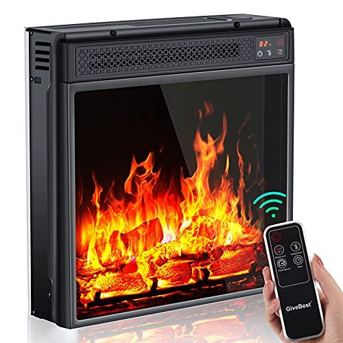  GiveBest 18 Electric Fireplace Insert Heater with LED Realistic Adjustable Flame Effect Fireplace Stove Heater with Remote 1H to 9H Timer Overheat Protection Quiet Fireplace for Bedroom Hom