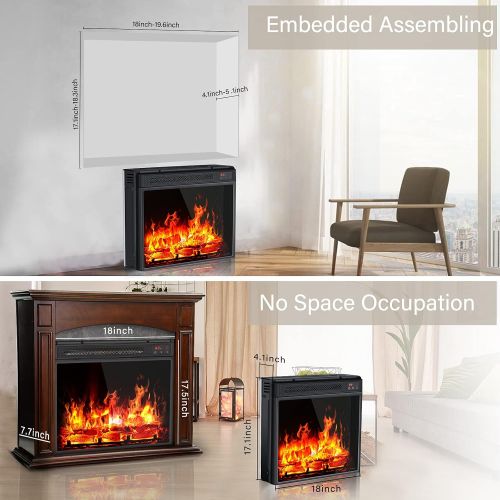  GiveBest 18 Electric Fireplace Insert Heater with LED Realistic Adjustable Flame Effect Fireplace Stove Heater with Remote 1H to 9H Timer Overheat Protection Quiet Fireplace for Bedroom Hom