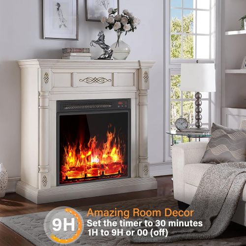  GiveBest 18 Electric Fireplace Insert Heater with LED Realistic Adjustable Flame Effect Fireplace Stove Heater with Remote 1H to 9H Timer Overheat Protection Quiet Fireplace for Bedroom Hom