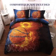 GiveUWant Giveuwant 3D Sports Basketball Duvet Cover Set Twin(59x83 Inch), 2 Pieces (1 Pillowcase, 1 Duvet Cover) 3D Basketball Bedding Set, Zipper Sports Comforter Cover(No Comforter) for B