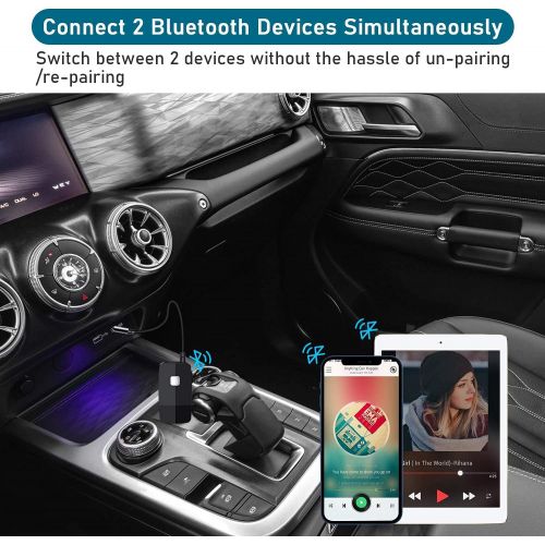  Giveet Bluetooth V5.0 Receiver for Speaker, Wireless Portable Audio Adapter with 3.5 mm AUX RCA for Home Music Streaming System Car Stereo, 16 Hours Battery Life, Dual Link, Easy t