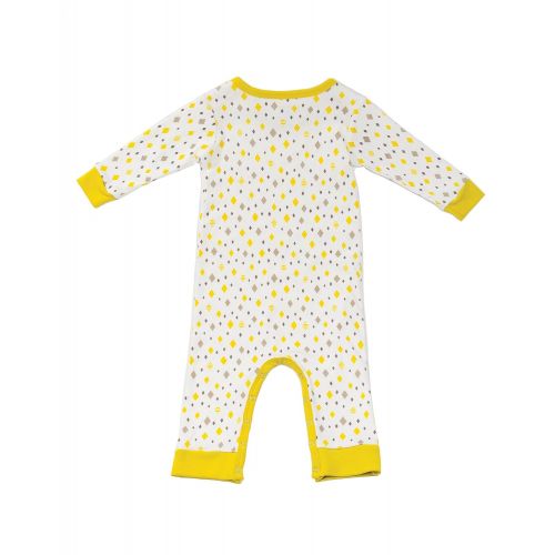  Givesie 100% Organic Cotton Bodysuit Yellow Grey Diamond Print - Matching Square Style Snap-On Bib