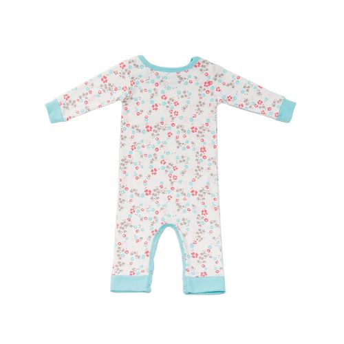  Givesie 100% Organic Cotton Baby Bodysuit Blue Floral Print - Matching Square Style Snap-On Bib