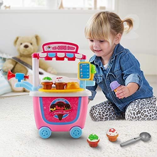  [아마존 핫딜] Gizmovine Ice Cream Cart Play Set, (31 pcs) Pretend Food Play Set for Kids Activity & Early Development Education