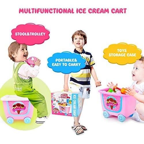  [아마존 핫딜] Gizmovine Ice Cream Cart Play Set, (31 pcs) Pretend Food Play Set for Kids Activity & Early Development Education