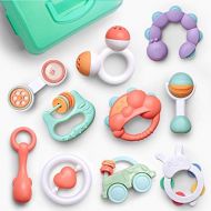 [아마존베스트]Gizmovine Baby Toys Rattles Set, Infant Grasping Grab Toys, Spin Shaking Bell Musical Toy Set Early Educational Toys with Storage Box for Toddler Newborn Baby 3, 6, 9, 12 Month (10