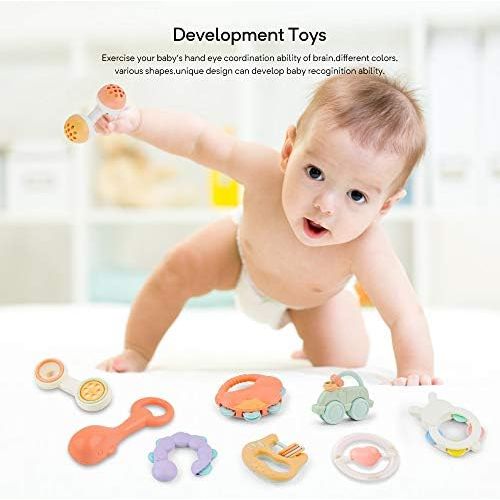  [아마존베스트]Gizmovine Baby Toys Rattles Set, Infant Grasping Grab Toys, Spin Shaking Bell Musical Toy Set Early Educational Toys with Storage Box for Toddler Newborn Baby 3, 6, 9, 12 Month (10