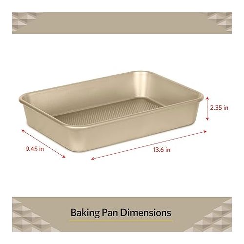  Glad Baking Pan Nonstick - Oblong Metal Dish for Cake and Lasagna - Heavy Duty Carbon Steel Bakeware, Small, Gold