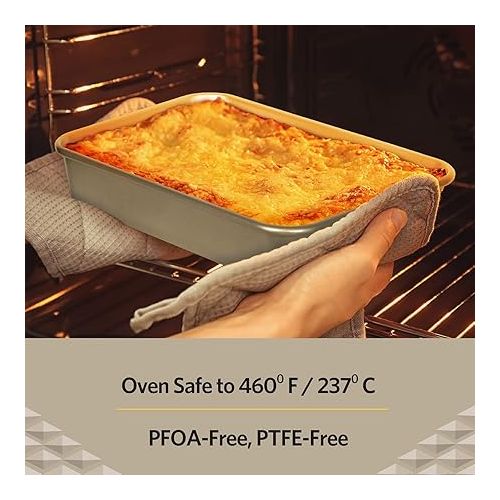  Glad Baking Pan Nonstick - Oblong Metal Dish for Cake and Lasagna - Heavy Duty Carbon Steel Bakeware, Small, Gold